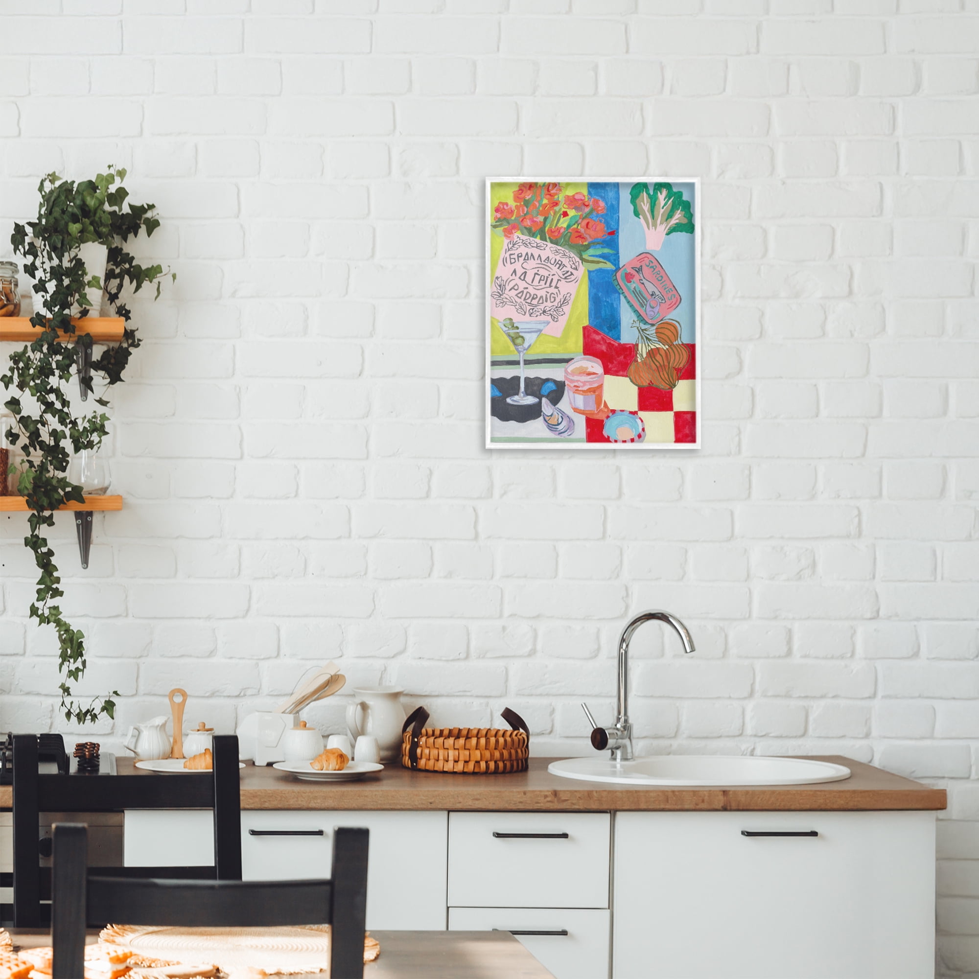 Stupell Industries Kitchen Checkered Still Life White Framed Giclee Art, design by Melissa Wang