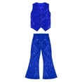 thumbnail image 3 of vastwit Kids Girls Boys Sequins Hip-hop Jazz Dance Outfit Vest Waistcoat Top Shirt+Flared Pants Streetwear Royal Blue 170, 3 of 5