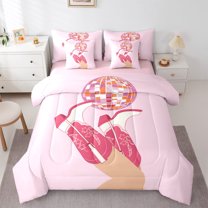jejeloiu Western Cowgirl Boots Twin Bedding Sets 7-Piece,Pink Disco Ball Bedding Comforter Set,Farm Life Sheet Sets For Girl Boys,Ultra Soft Home Decor Reversible