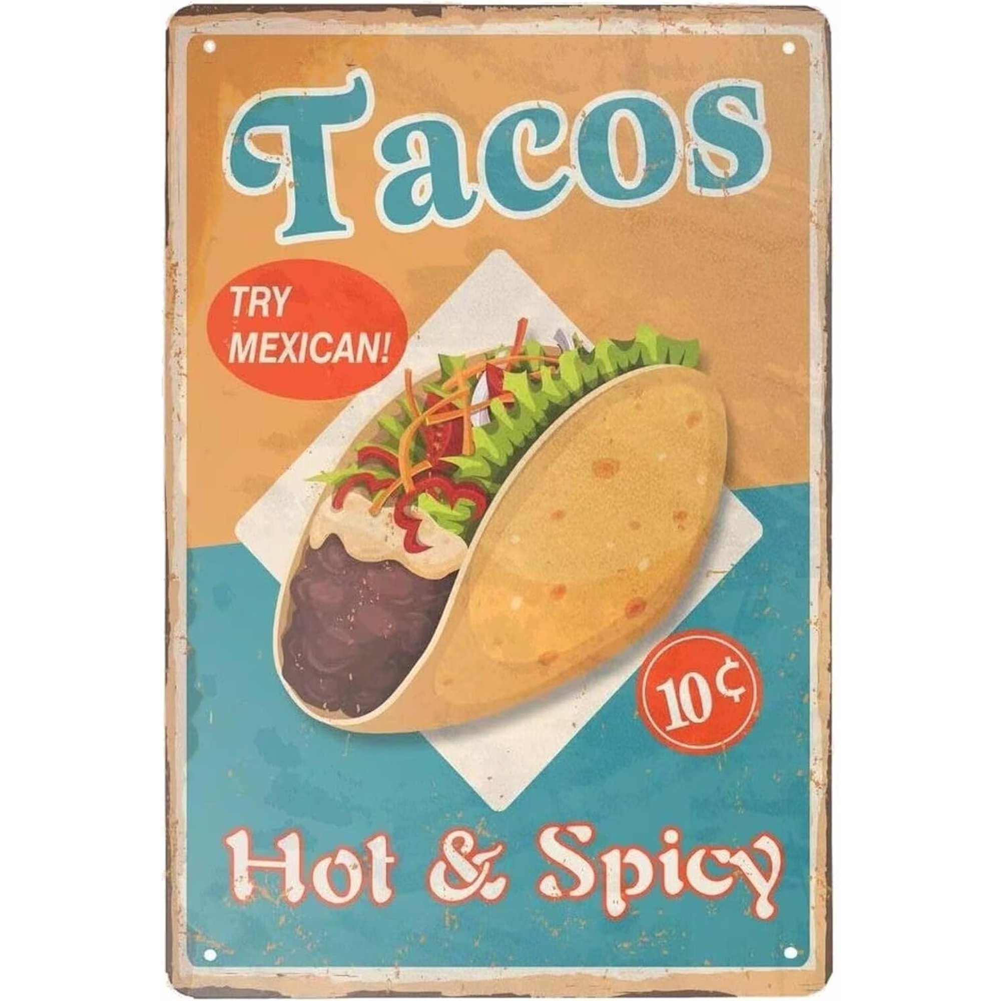 Man Cave Decor Vintage Metal Tin Sign Mexican Tacos Hot And Spicy Mexican Cuisine With Tasty Taco Sign For Home Kitchen Bar Wall 12x8 Inch