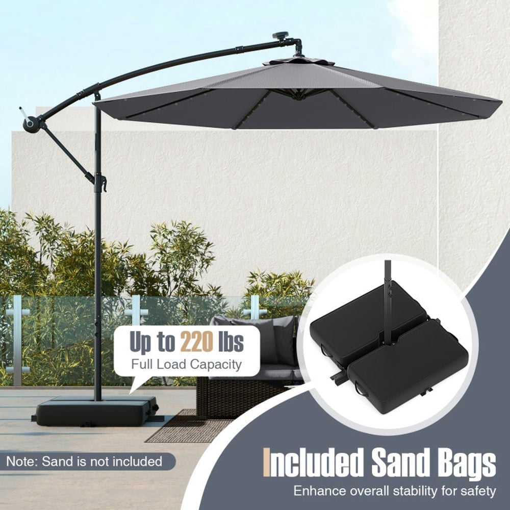 Demifill 10 Ft Patio Umbrella Offset Cantilever Umbrella with 40 Solar Powered Lights, Offset Patio Umbrella for Outdoor, Gray