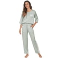 thumbnail image 2 of INSPIRE CHIC Women's Satin Pajama Set 3/4 Sleeves Tops with Pants Sleepwear Lounge Nightwear L Green, 2 of 5
