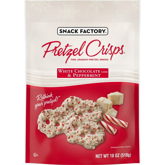 Snack Factory Pretzel Crisps Holiday Peppermint White Chocolate Covered Pretzels, 18 oz