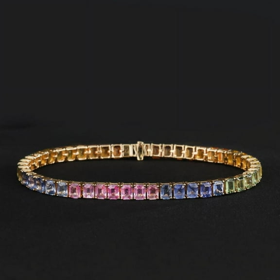 Rainbow Sapphire CZ Eternity Tennis Bracelet,CZ Sapphire Bracelet 14k Gold Bracelet,Women Bracelet,Gift For Her