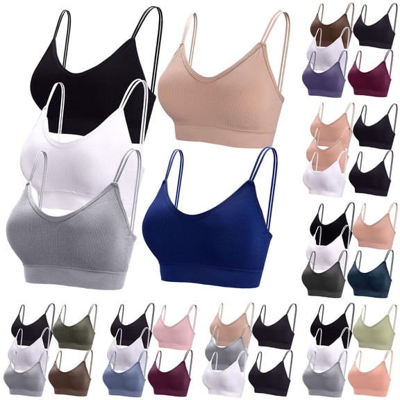 felwors 5 Pcs V Neck Bralettes for Women Padded Bralette with Straps Seamless Bra(Grey, XL)