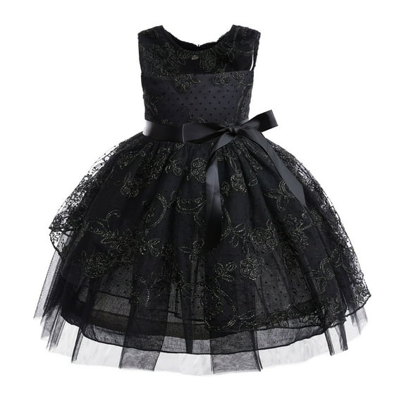 ZACPNCV Girls Christmas Dress Lace Flower Girl Wedding Prom Pageant Birthday Party Toddler Girl Formal Dress Black 7-8 Years