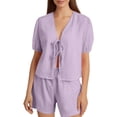 thumbnail image 3 of ibiyuan Travel Sets For Women 2 Piece Women's Fashion Striped Shorts Set Casual Summer Outfit with Elastic and Drawstring Waist Stylish Comfortable Two Piece, 3 of 6