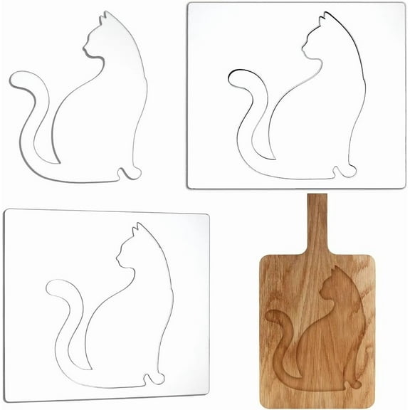 2 PCS Acrylic Router Templates Transparent Cat Router Template 5mm Thick Router Inlay Template for Woodworking Craft Projects Tracing Guide Tool 5.9x6.7 Inch