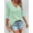 thumbnail image 3 of Women'S Long Sleeve Waffle Knit Shirts Dressy Casual Loose Button Up V Neck Henley Tops Fall Blouse Light Green XXL, 3 of 5