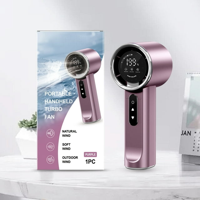 Ventilador Turbo De Mano Recargable Por Usb Con Pantalla Digital, Batería De 3600 Mah Y Mini Ventilador Ajustable a 199 Velocidades Para Viajes, Actividades Al Aire Libre Y Refrigeración