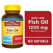 Nature Made Burp Less Fish Oil 1200 mg Softgels, Fish Oil Supplements, 60 Count
