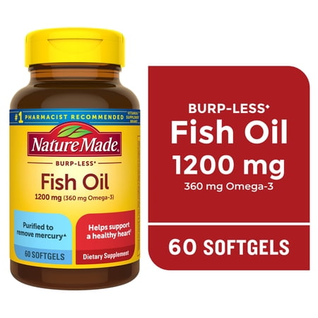 Nature Made Burp Less Fish Oil 1200 mg Softgels, Fish Oil Supplements, 60 Count
