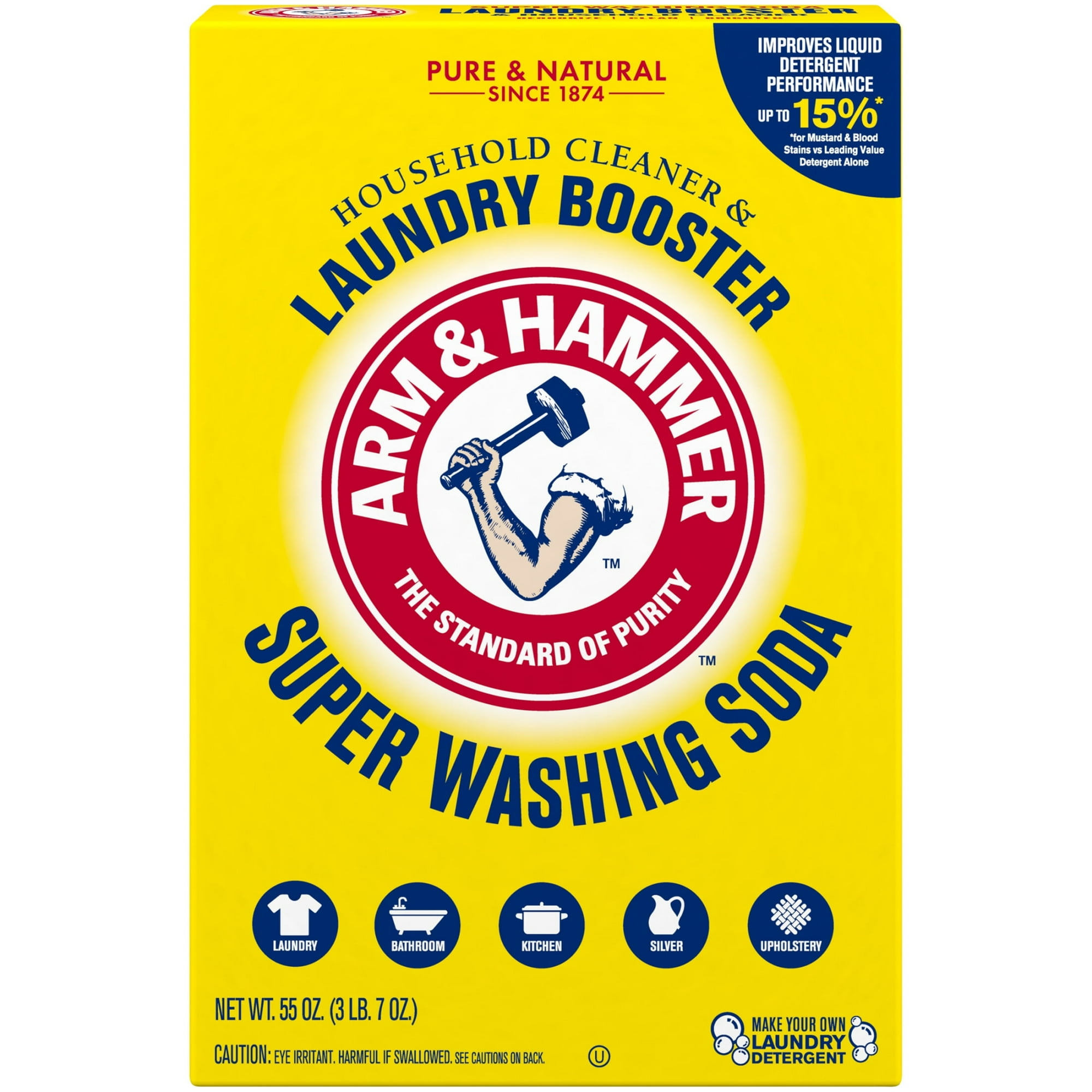 ARM & HAMMER Super Washing Soda Powder Laundry Detergent Booster & Household Cleaner, 55 oz