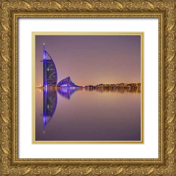 Shamaa, Mohammed 20x20 Gold Ornate Wood Framed with Double Matting Museum Art Print Titled - Burj Al Arab Reflections