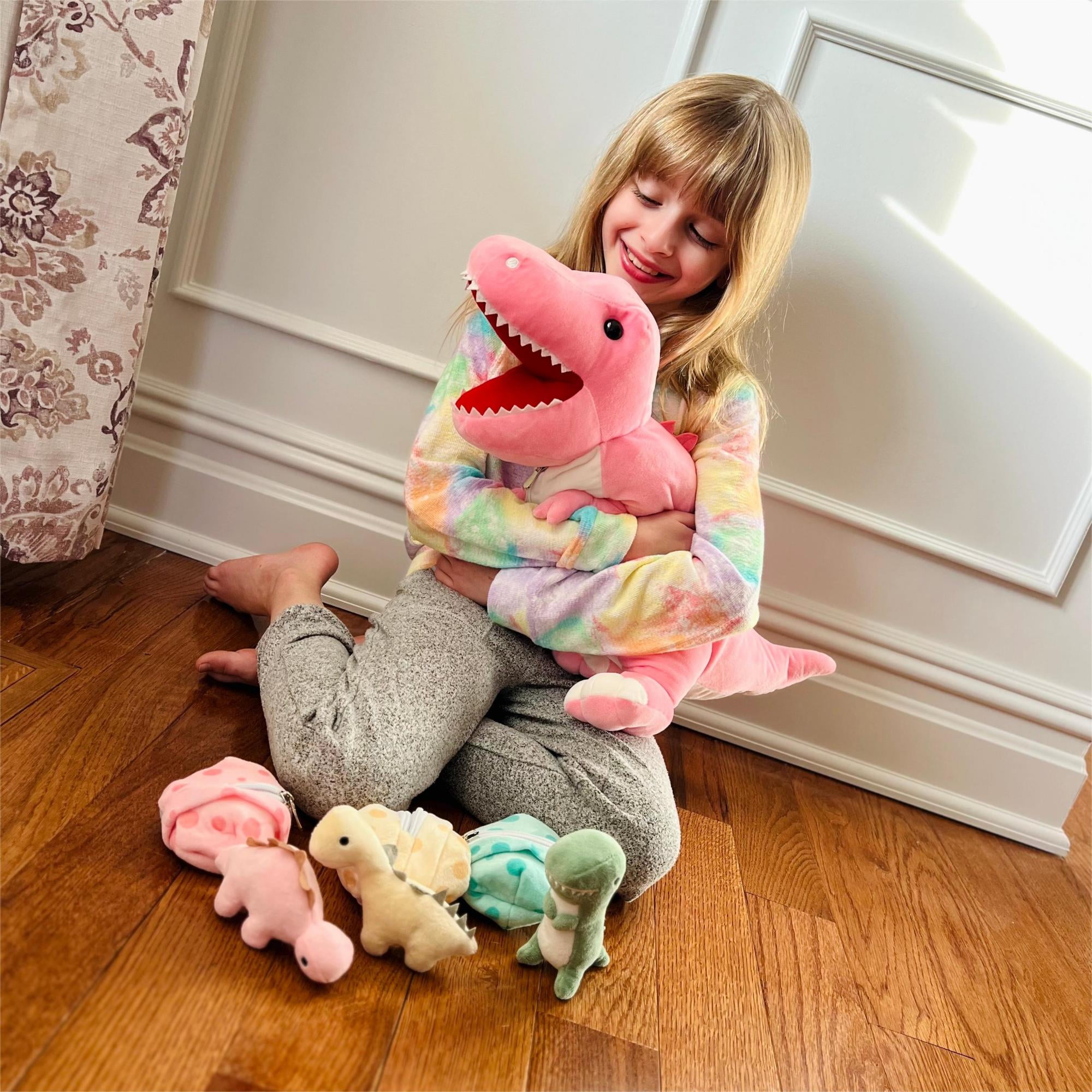 MorisMos 23.6" Stuffed Dinosaur Toy Mommy Dinosaur Plush with 3 Baby Stuffed Dinosaur Toys