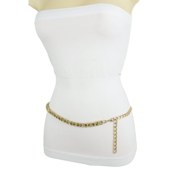 Women Gold Metal Chain Mesh Bling Belt Narrow Waistband Size M L XL