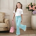 thumbnail image 2 of LRen Girls Outfits Size 10-12, Girl's 2 Piece Bow Print Outfit Short Sleeve Graphic Tees Shirt and Flare Pants Cozy Clothes Set,Mint Green,9-10 Years, 2 of 6