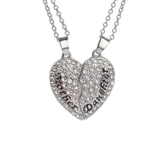 Mother Daughter Pendant Necklace Mother's Day Gift for Mom Best Family Gift (Silver)