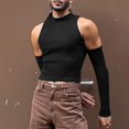 thumbnail image 2 of Tank Tops Men White Off The Shoulder Vest Long Sleeve Solid Color Round Neck Hollow Bottoming Sleeveless Shirts For Men,Size XXXXL,Black, 2 of 7
