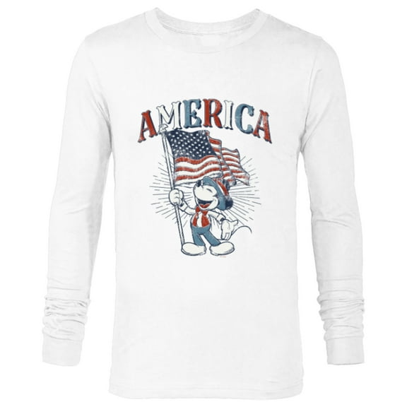 Disney Mickey Mouse with American Flag USA Fourth of July - Long Sleeve T-Shirt for Men - Customized-White