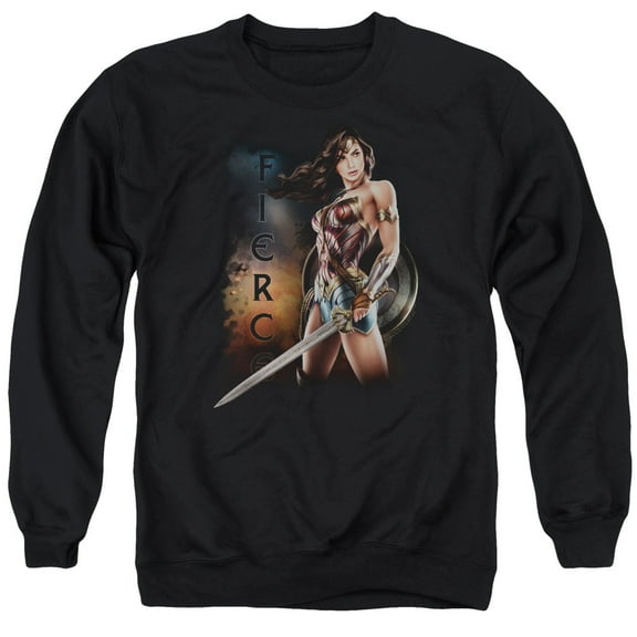 Trevco Sportswear WWM120-AS-6 Wonder Woman Movie Fierce Adult Crewneck Sweatshirt, Black - 3X