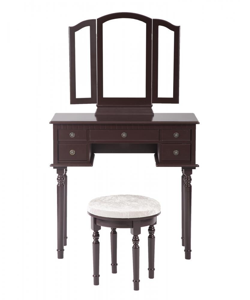 Cherry Makeup Vanity Table Set Tri-Folding Mirror Makeup Table With 5 