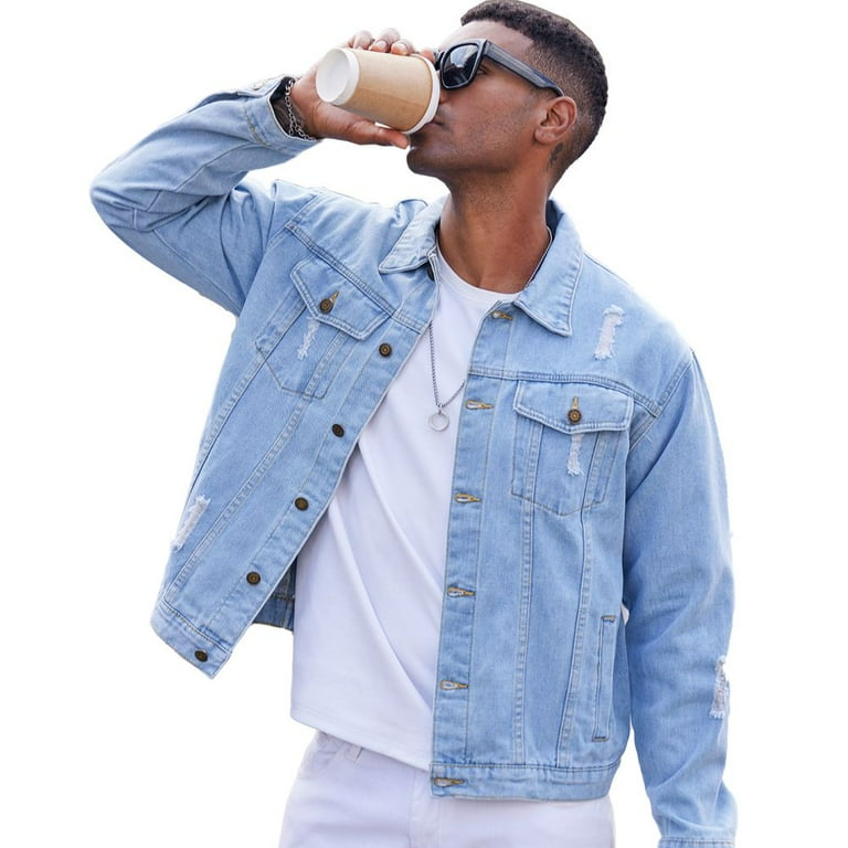 Free Shipping! LZLER Casual Jean Jacket for Men Ripped Free Shipping! LZLER Casual Jean Jacket for Men Ripped