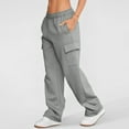 thumbnail image 3 of Cargo Pants for Women Straight Leg Solid Color Elastic Waist Sweatpants with Pockets Gray L, 3 of 8