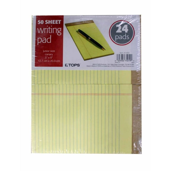 Tops Perforated Junior Size 50 Sheet Writing Pad Canary Yellow 24 Count