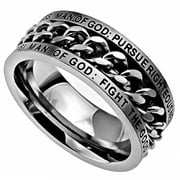 1 TIMOTHY 6:6-16 MAN OF GOD Bible Quote, Stainless Steel Chain Spinner Ring