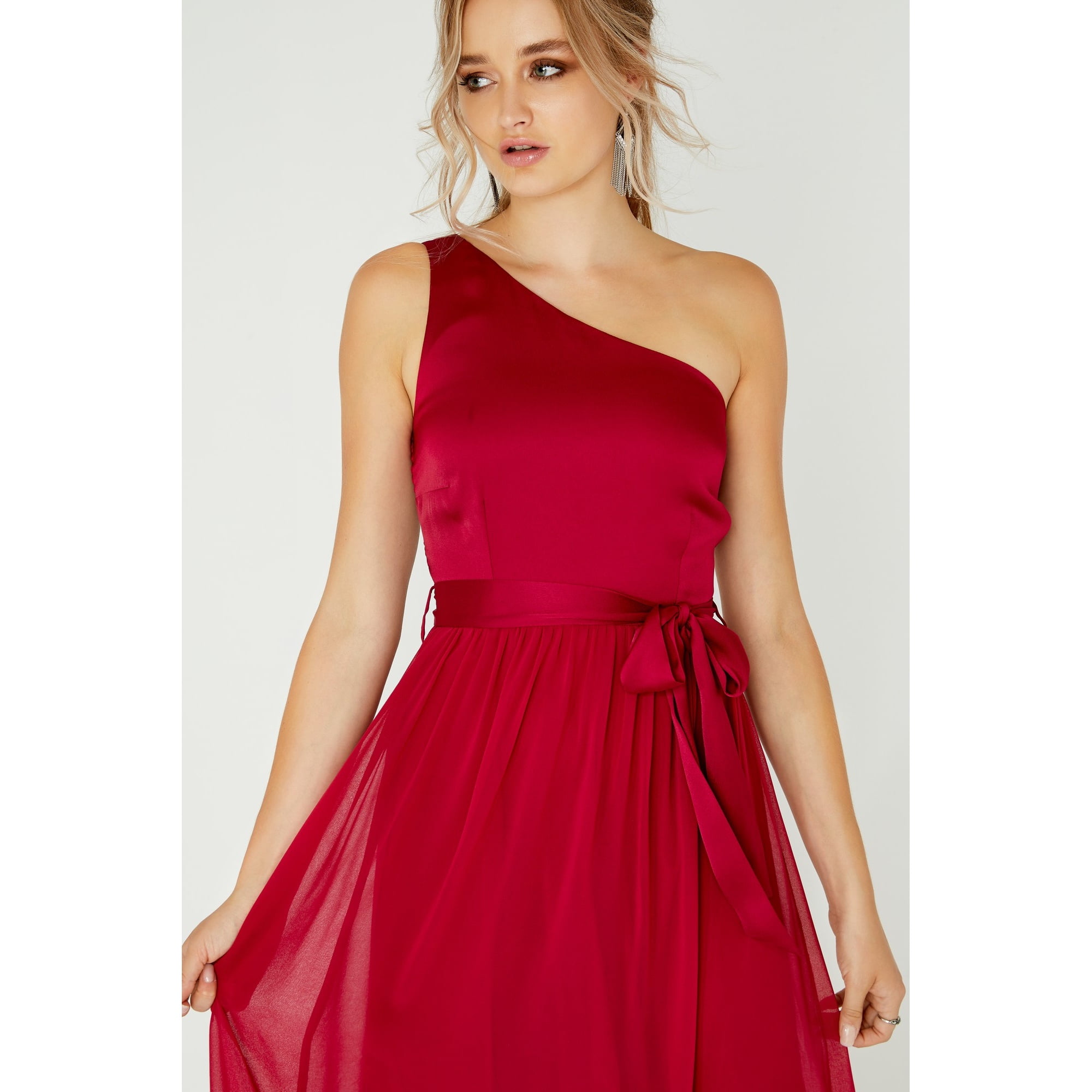 little mistress pearl one shoulder satin top maxi dress