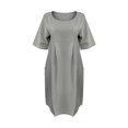 thumbnail image 3 of Vestido Lino Algodón Vestidos casuales de mujer con bolsillo Vestido bohemio de playa Vestidos de gran tamaño (Gris XXXL) Ygjytge para Mujer Gris T XL, 3 of 9
