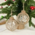 thumbnail image 4 of Jute Twine Wrapped Clear Plastic Christmas Ornament, Rustic Holiday Ball Decoration with Pearl Accents, Hanging Tree Décor, 4 of 5