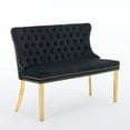thumbnail image 3 of Velvet Double Dining Loveseat Bench with Hand-Tufted Buttons and Gold-Plated Legs, Mid-Century Modern Kitchen Seating for Two, Wingback Design in Soft Black Fabric, 3 of 9