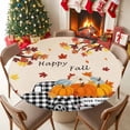 thumbnail image 5 of Round Tablecloth Farmhouse Plaid Truck Fall Thanksgiving Elastic Edge Fitted Orange Pumpkin Leaf Plastic Table Cover,Waterproof Oil Proof for Dinner,Outdoor, Picnic, 45"- 54" DIA Tables, 5 of 9