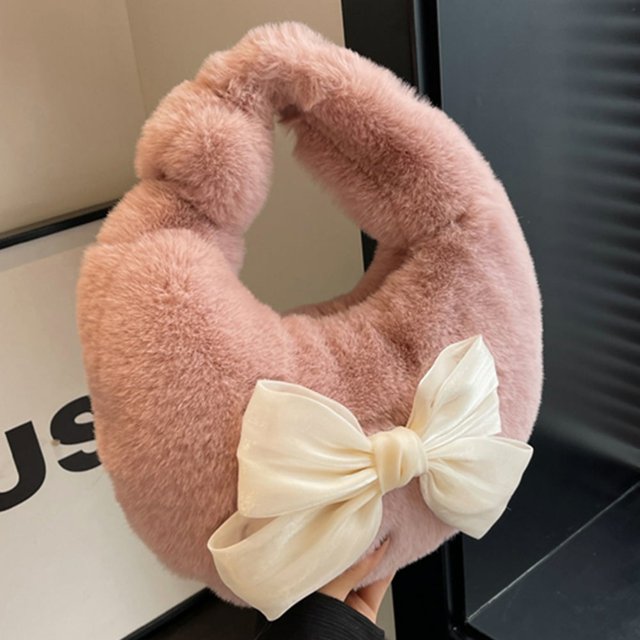 Sac de Courses en Fourrure pour Dames Sac à Poignet Mignon Sac à Main Moelleux