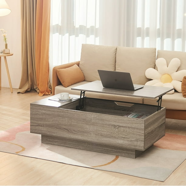 Bestco Living Room Lift Top Wooden Coffee Table with Hidden Storage Compartment Gray