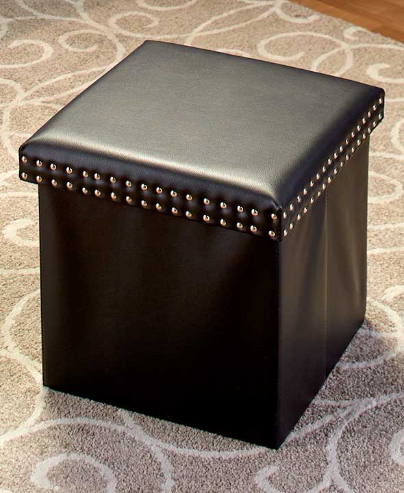 Faux Leather Storage Black Ottoman
