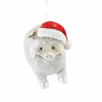 Roman 1.75In Pudgy Pals Ornament, Polyresin, Christmas Animal Santa Hat 136279 Pig