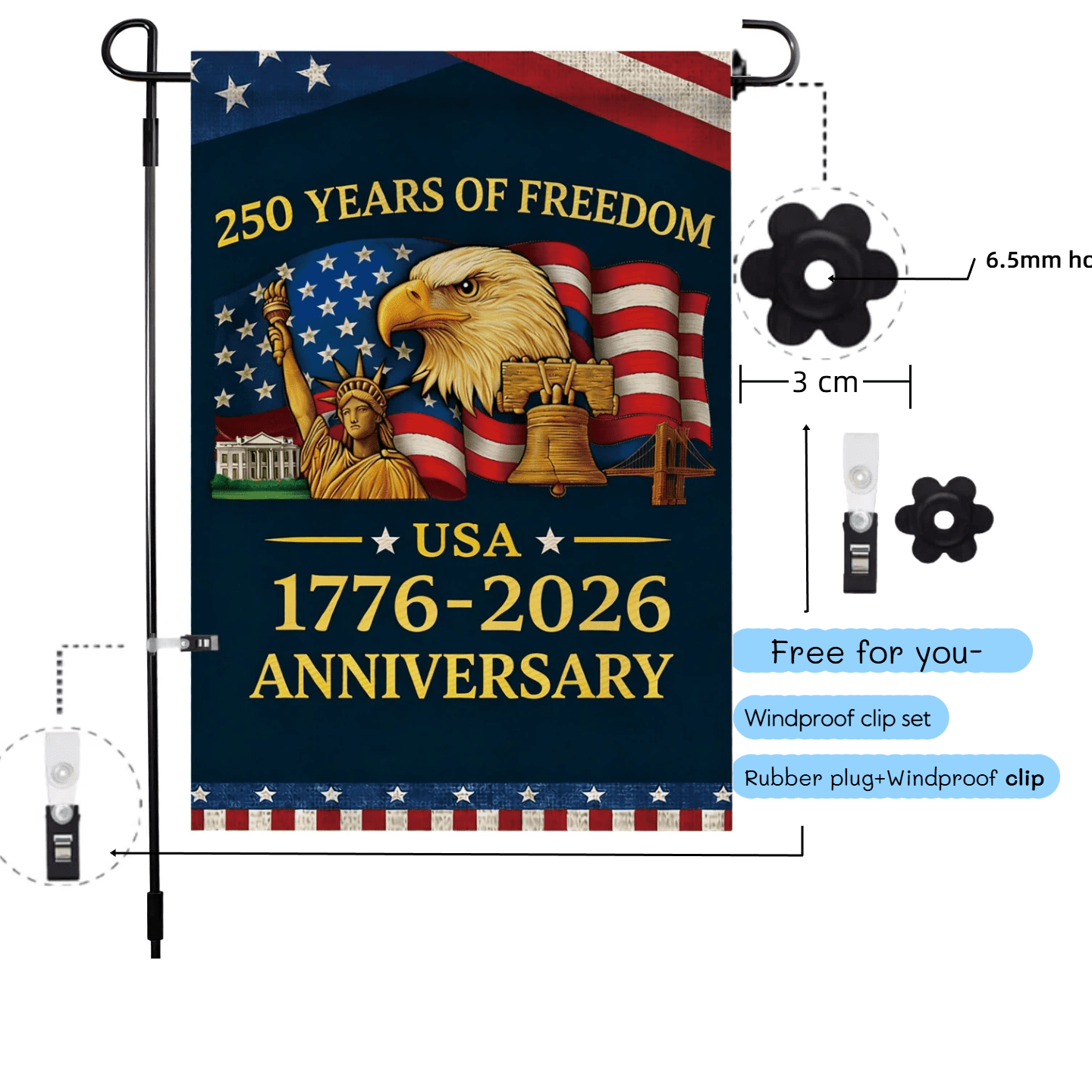 250 America Anniversary Flag 1776-2026 Patriotic Garden Flags for Yard Decorations Double Sided Linen 30x45cm
