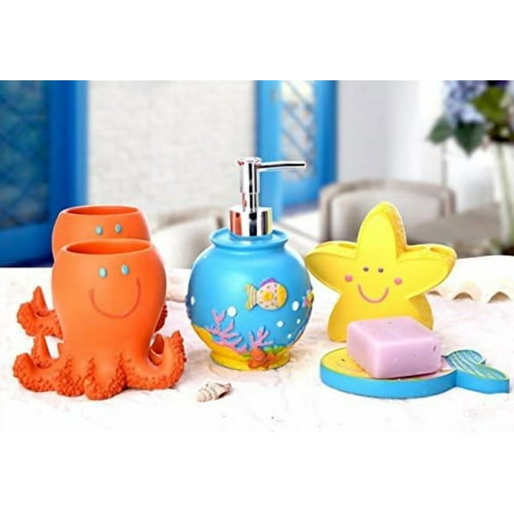 Cute Fish Shape Bathroom Collection Set 5pcs Resin Material Child Like Home Accessory Set