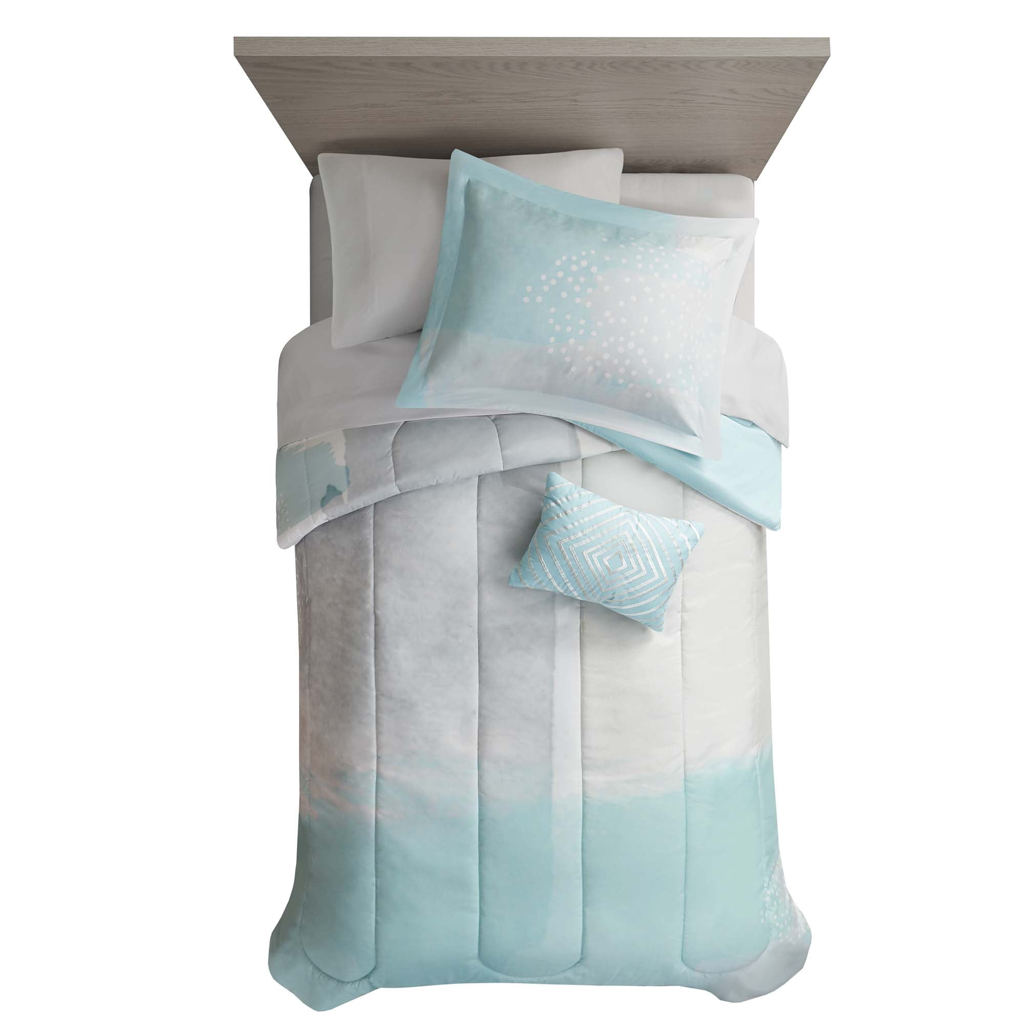 Mainstays Aqua Watercolor 6-Piece Bed in a Bag, Twin/Twin XL