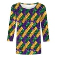 thumbnail image 5 of Ousvtion Womens Mardi Gras Shirts 3/4 Sleeve Tops Sparkly Mask Print Pullover Casual Crew Neck T Shirt Fashion Clothes Tee Saving,A05-Purple,Large, 5 of 5