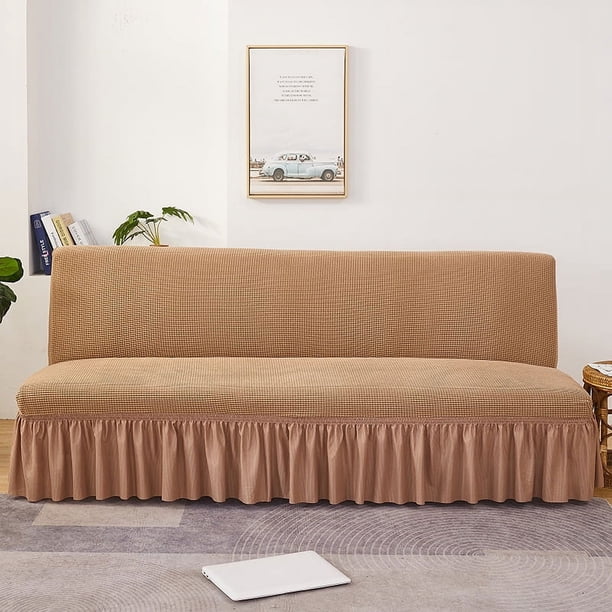 Xiao Hua Funda de sofá elástica marrón para sala de estar, fácil de lavar, con faldón, 1 pieza, 62,99-74,8 pulgadas