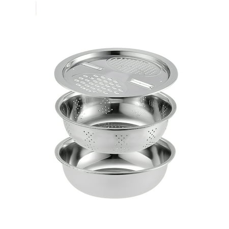 

Stackable Stainless Steel Strainer and Mixing Basin Set Kitchen Strainer Rice Washing Basin Salad Strainer Bowl Set Rice Strainer Set for Kitchen Restaurant Cooking