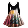 thumbnail image 4 of Christmas Dresses for Women Women's Fashion Round Casual Slim Fit Christmas Print Large Swing Long Sleeve Dress for Holiday Party,Pink,2XL, 4 of 4