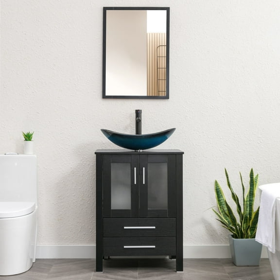 Eclife 24" Freestanding Single Bathroom Vanity with Vessel Sink, Manufactured Wood Vanity Top