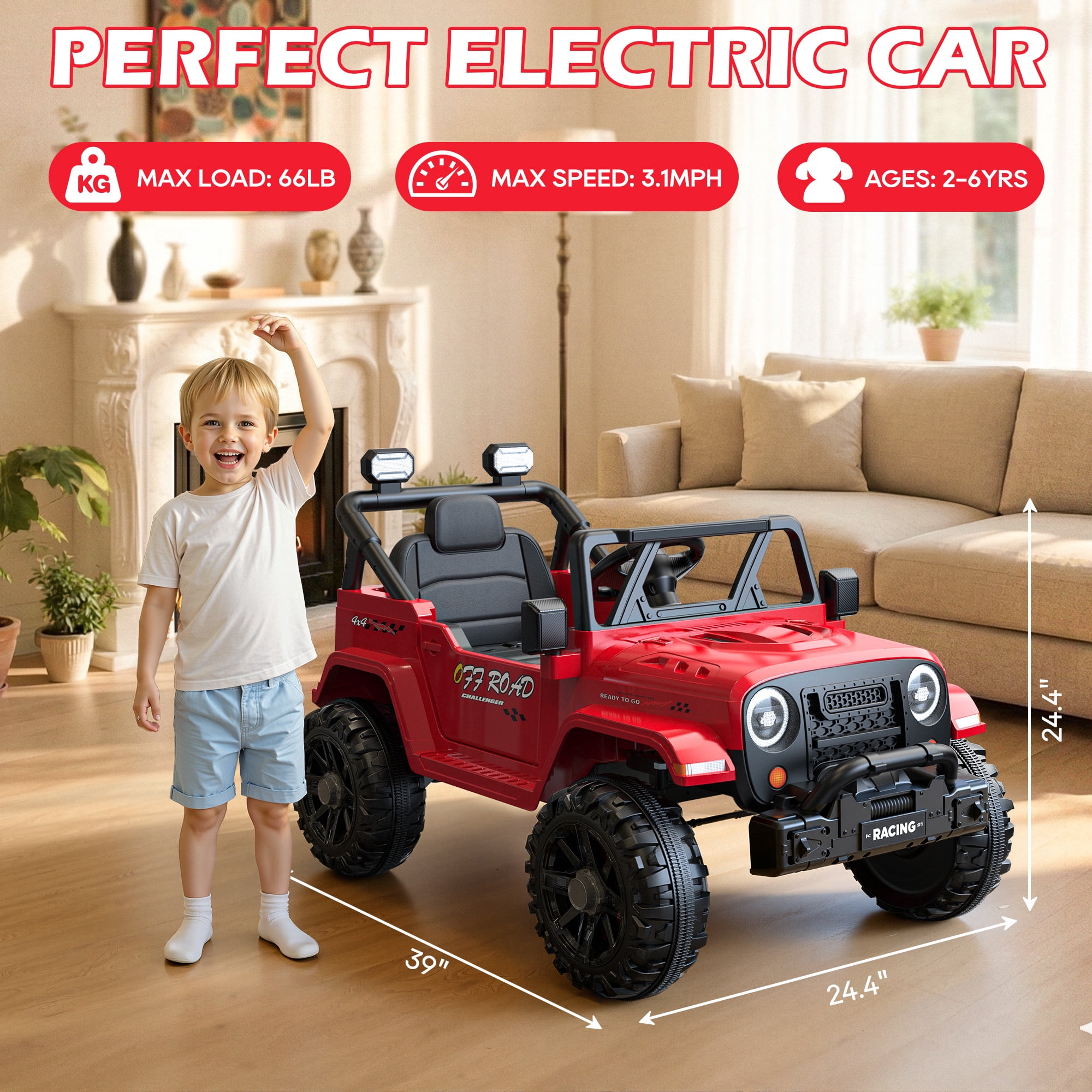 East doll 12V Ride on Toys for Toddlers, Electric Car for Kids, Kids Car with Remote Control, Bluetooth, Music, 3 Speeds for Kids Gifts, Red
