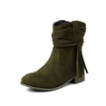 thumbnail image 5 of Viluyesy Womens Mid Calf Boots, Chunky Heels Round Toe Trendy Tassel Fall Winter Western Suede Boots Green, 5 of 7
