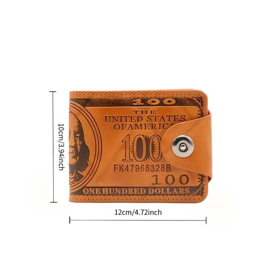Benjamin Bill Vintage Wallet - Brown Leather $100 Bill Design Bifold with Multiple Card Slots